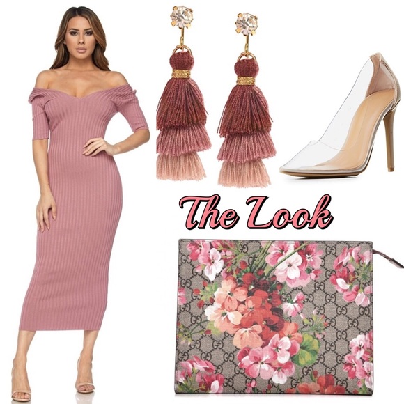 🎀 LAST ONE 🎀 Mauve Ribbed Sexy Midi Fall Bodycon Dress (B) - Picture 7 of 8